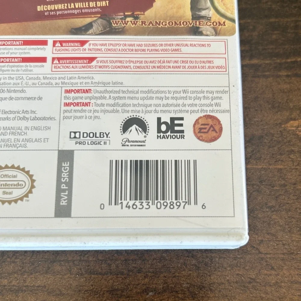 Rango Nintendo Wii Kids Family Video Game‎ Paramount Digital Action Adventure